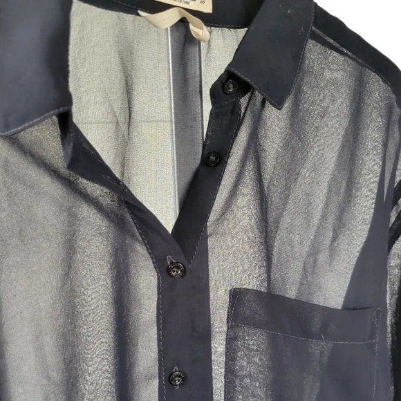 Garage Sheer Button Up Long Sleeve Shirt Top Sz S Black - Picture 5 of 11